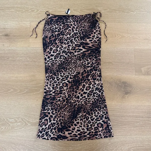 White Fox Maxi Sheer Skirt Luminous Size L Cheetah in Brown Black - Image 4