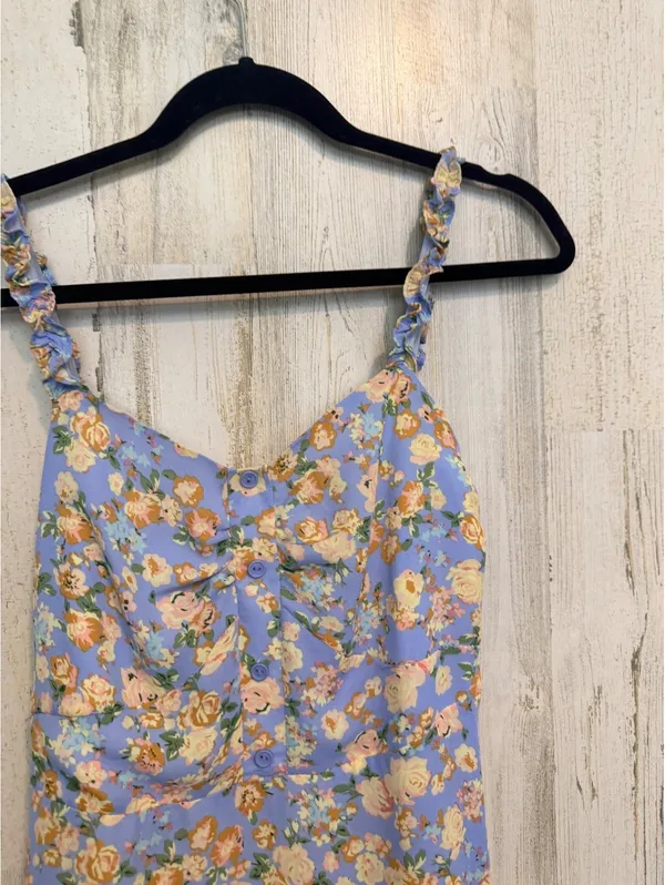 Women’s Large Blue Floral Smocked Midi Dress Cottagecore - Image 3