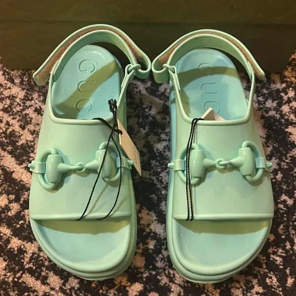 Gucci Horsebit Flatform Sandal Teal Cyan - Image 3