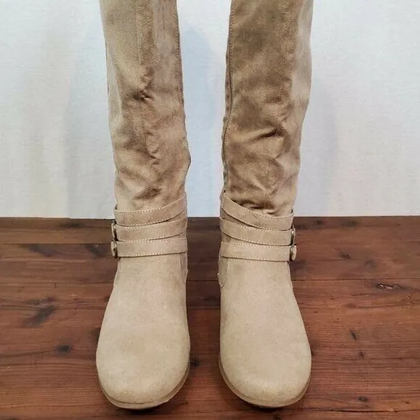 JustFab‎ Womens Boots 7 Brown Suede Knee High Zip Up Flat Pull-On Almond Toe - Image 6