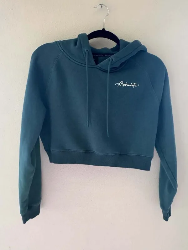Alphalete Women's Cropped Long Sleeve Hoodie in Teal - Image 2