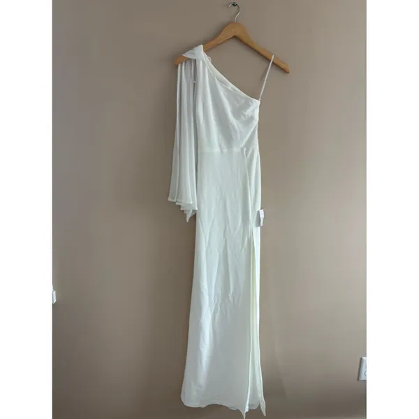 Lulus Majestic Attitude White Cape Sleeve One-Shoulder Maxi Dress Size XS Bridal - Image 3