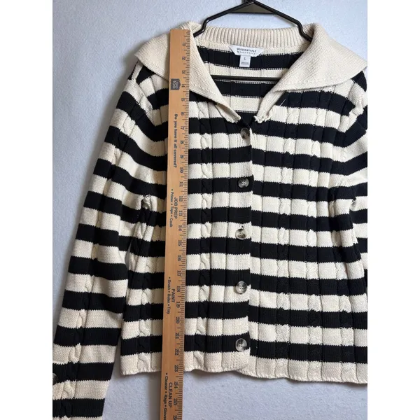 Modern Supply by Sanctuary Striped Cable Knit Sailor Collar Cardigan Black L - Image 8