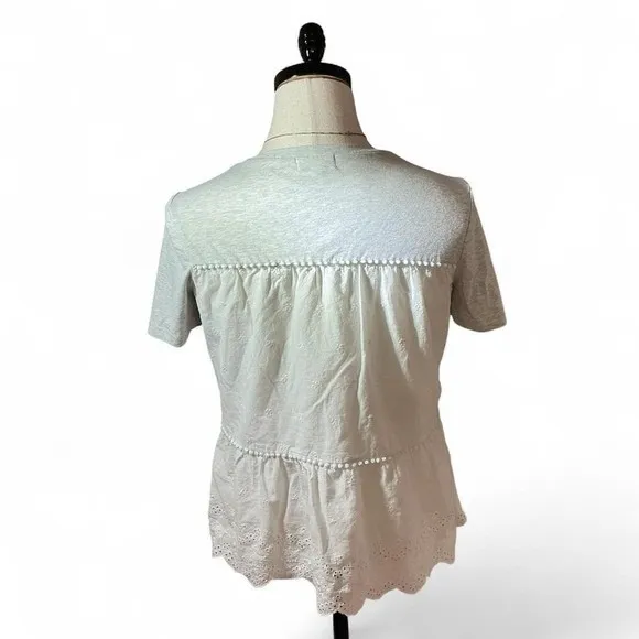 Bohme Women Grey White Eyelet Lace Peplum Top Pom Pom Trim PS17220-BM Small‎ - Image 2