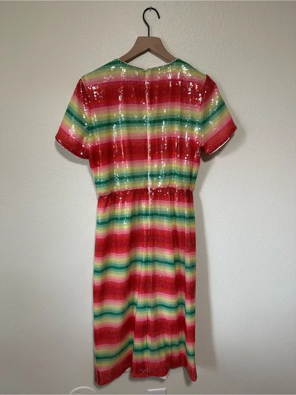 💗🆕J. Crew Watermelon Sequin Pink Multi-Stripe Midi Short Sleeve Dress✨NWT✨ - Image 8