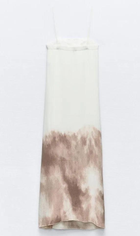 Zara NWT ombré tie dye beige brown white midi maxi dress with side slit - Image 13
