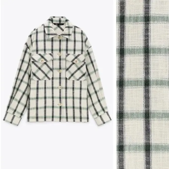 NWT Zara Plaid Overshirt Jacket Green Cream Relax Fit Bloggers Fav S - Image 7