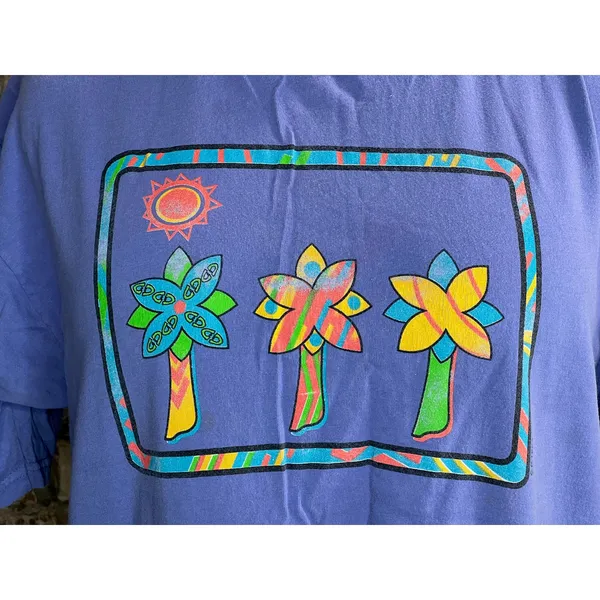 t-shirt graphic tee trees nelon yellow green bright 1990s purple - Image 3
