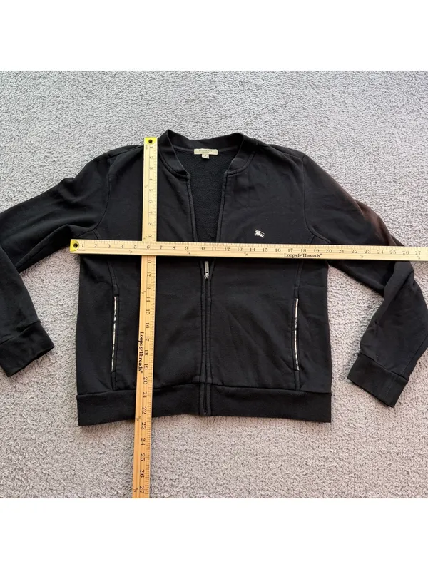 Burberry London Black Full Zip Sweatshirt Jacket Nova Check Trim Women's Medium - Image 3