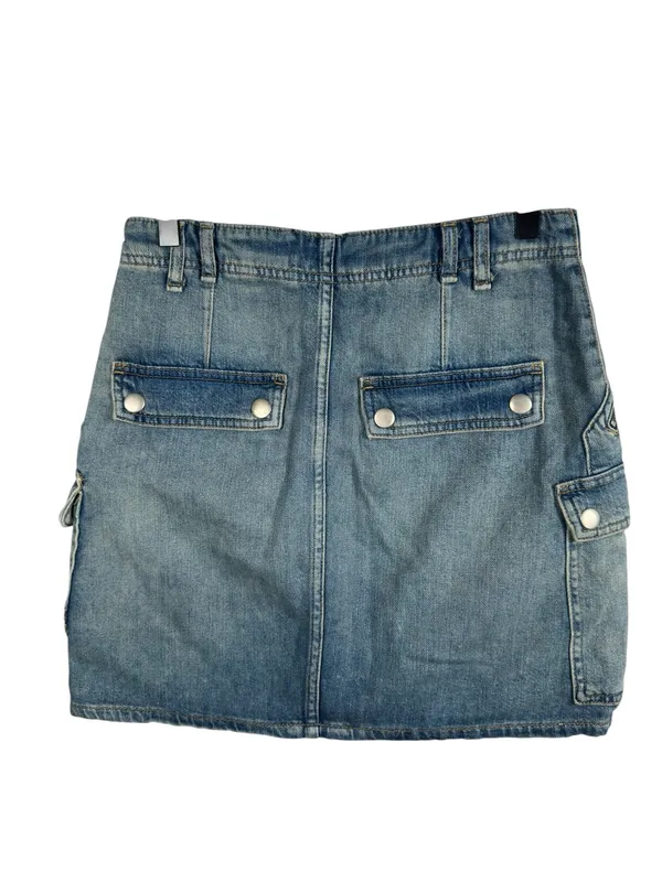 Free people Icon Wash‎ Cargo Denim Mini Skirt Zip Pocket Utility Size 27 - Image 4