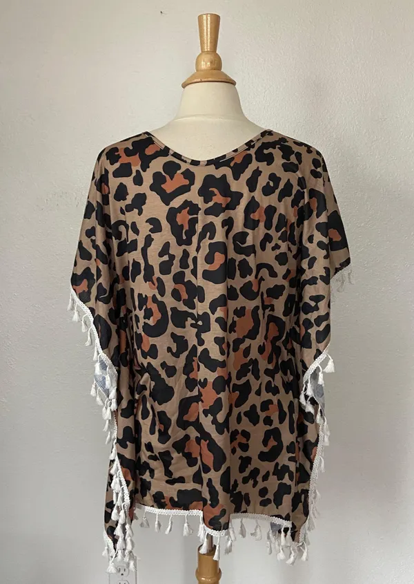 Cheetah Print Fringe Shawl Top - Image 2