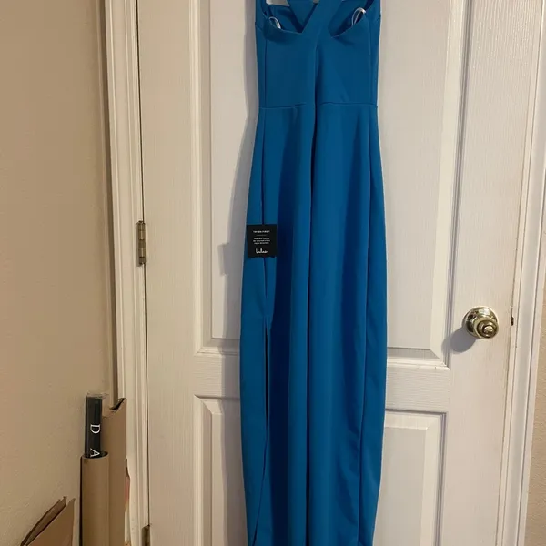 NWT Lulu's Glamorous Dedication Blue Sleeveless Column Maxi Dress S Formal - Image 4