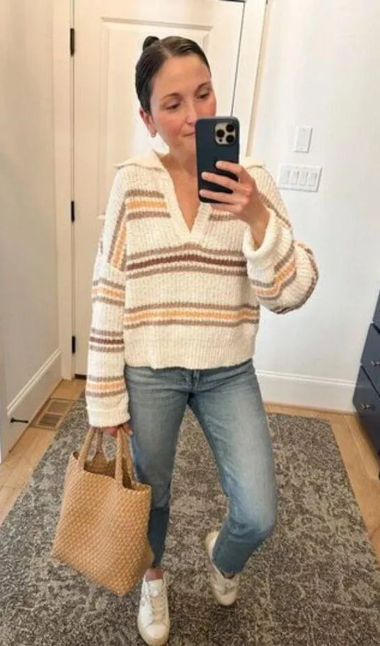 FREE PEOPLE Kennedy Stripe Pullover in Cream Size Small - Image 10