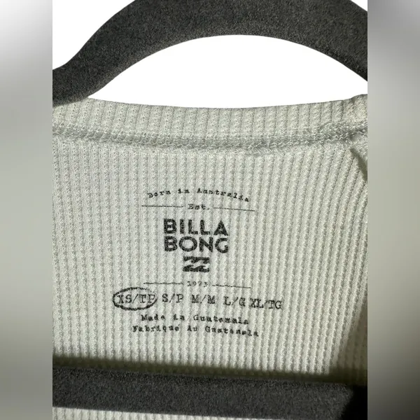 Billabong Waffle Knit Long Sleeve Top XS Cream Graphic Thermal Surf Casual Shirt - Image 6