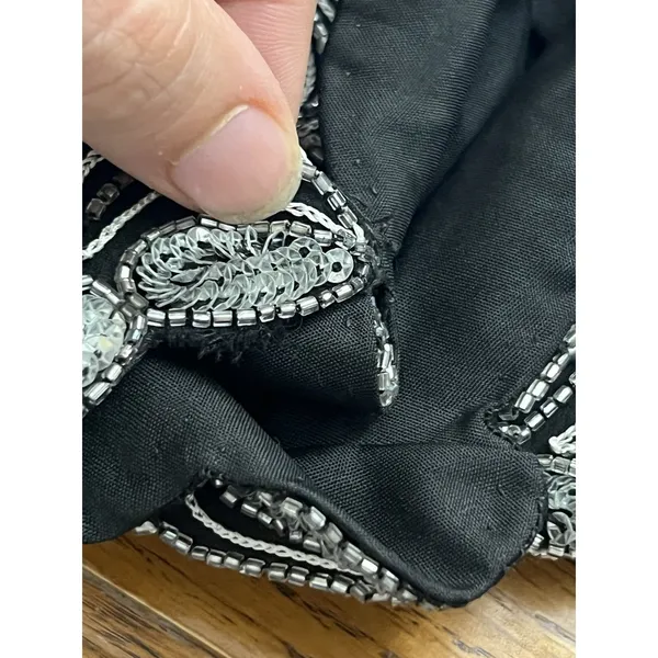 Vintage Adrianna Papell Boutique Evening Floral Silk Beaded Halter Top m Black - Image 2