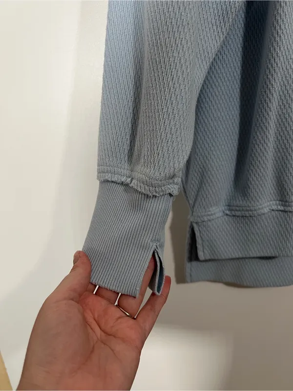 Aerie The Happiest Textured Baggy Crewneck Sweatshirt in Baby Blue Size Medium - Image 7