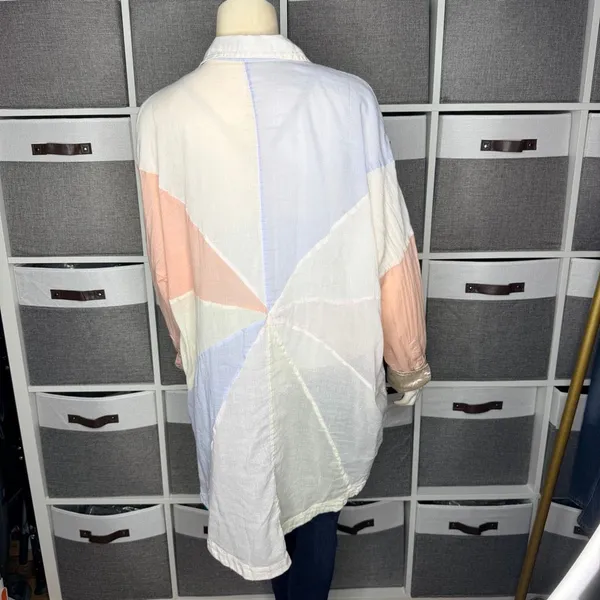 Free People Rainbow Rays Patchwork Pastel Button Up Shirt Blouse Size Medium - Image 3