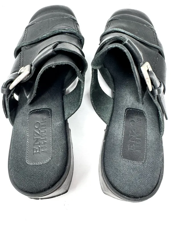 ENZO ANGIOLINI distressed black leather mules, size 8.5 - Image 8