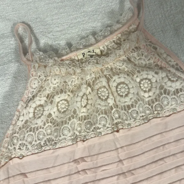 POL Women's‎ Medium Pink Ruffle Tunic Tank Top Lace Beads Preppy Girlhoodcore - Image 4