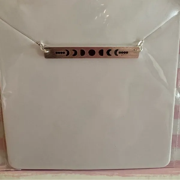 Boutique White Gold Plated‎ Celestial Necklace w/ Moon Phases Bar Pendant Necklace 16-18” - Image 2