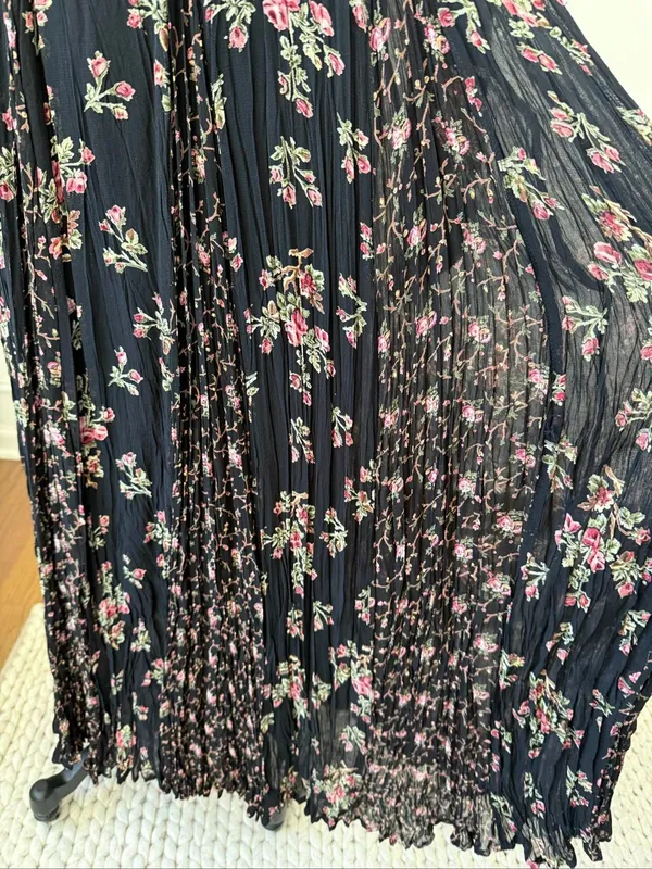 Vintage 90s Starina Feminine Witchy Boho Black Floral Maxi Dress M - Image 6