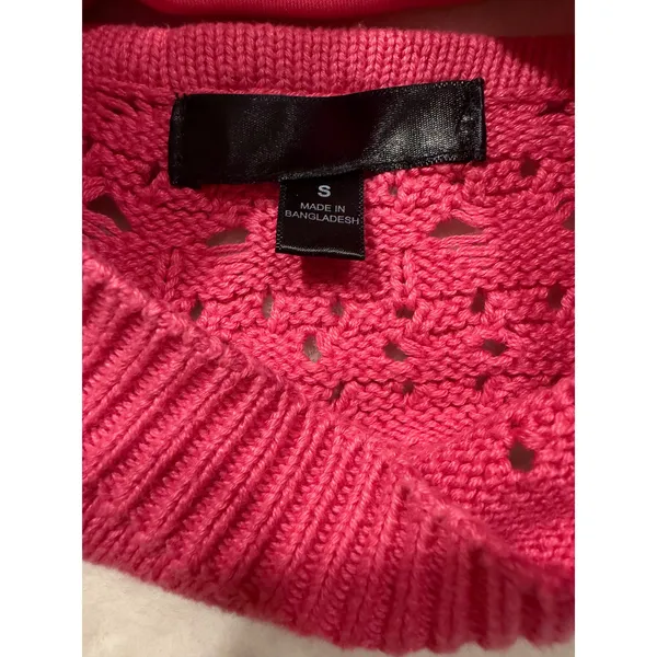 Hot Pink Crochet Knit Halter Top Womens Small‎ Boho Pointelle Crop Tank Tie Back - Image 4