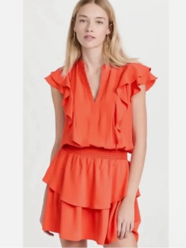Revolve Amanda uprichard Baretta mini Dress v neck ruffle size small - Image 9