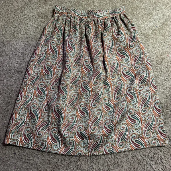 Vintage Paisley Midi Skirt High‎ Waisted A-Line Earth Tone Boho Brown Green - Image 2