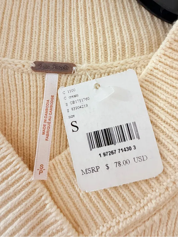 Free People Cream V-Neck “Easy Street” Knit Sweater Vest S - Image 6