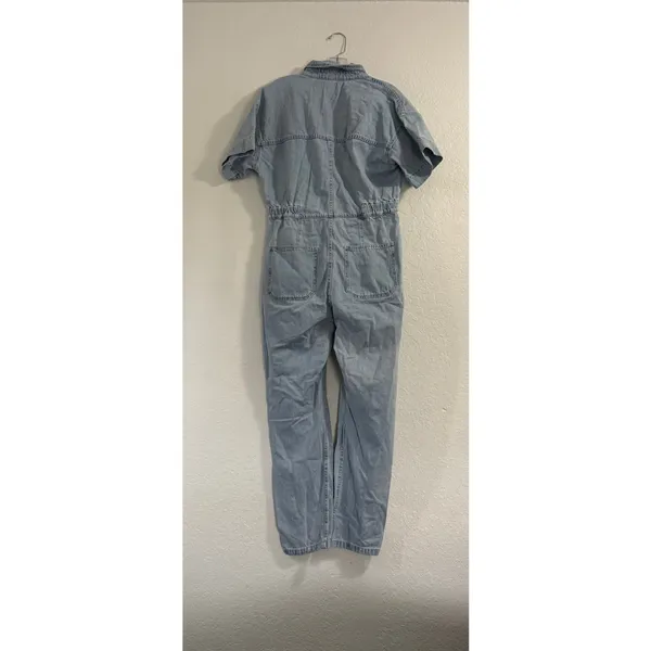 Free People Marci Denim Utility Jumpsuit Coverall Short Sleeve S Light Wash - Image 3