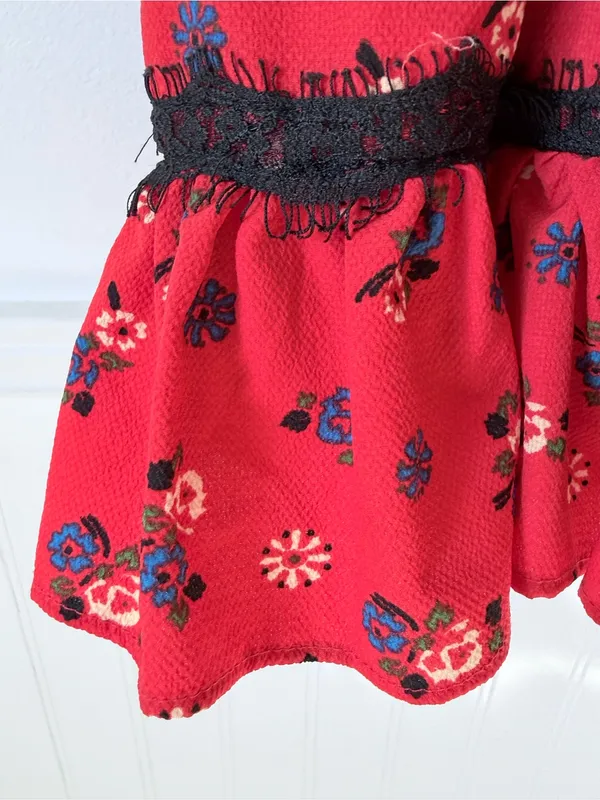 Urban Outfitters Elaina Strappy Lace Red Floral Babydoll Mini Dress size SP - Image 7