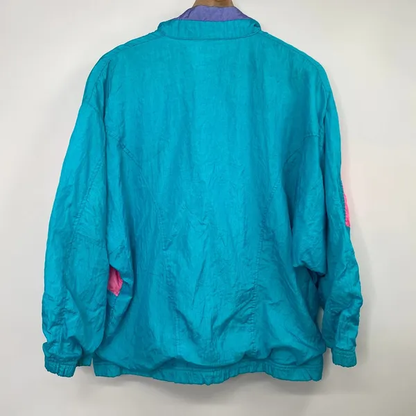 Vintage 80s Adolfo Windbreaker Colorblock Blue Pink White Full Zip Jacket Medium - Image 3