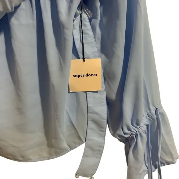 NWT REVOLVE super down Olive Off Shoulder Top in Light Blue Sz SM - Image 4