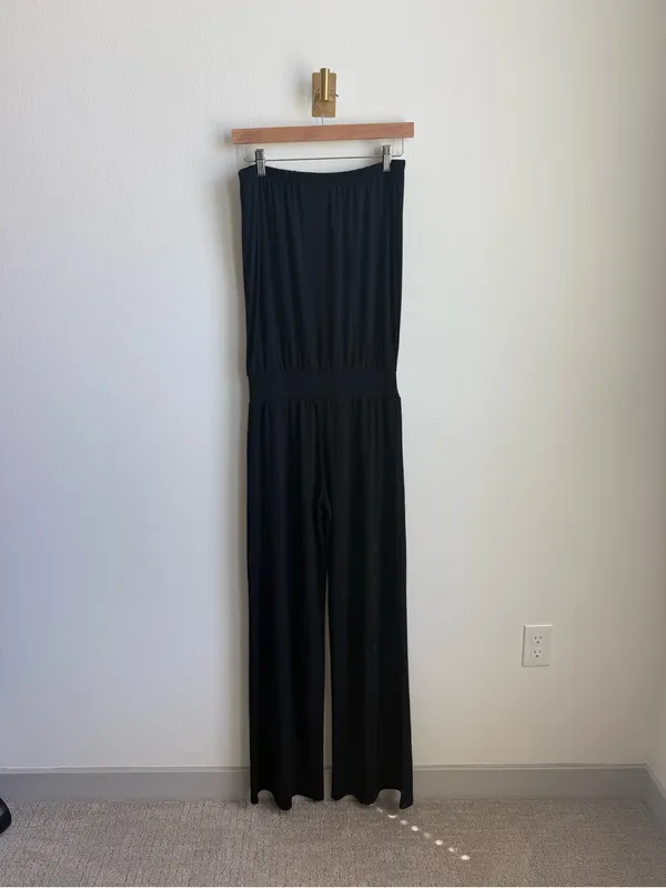 Carmen Marc Valvo Black Strapless Wide Leg Jumpsuit Cover Up Medium - Image 9