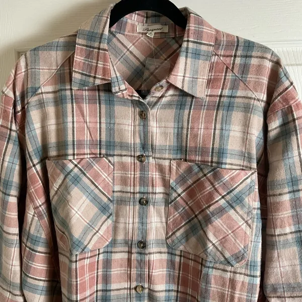 Oversized Plaid Flannel Shirt Button - Image 4