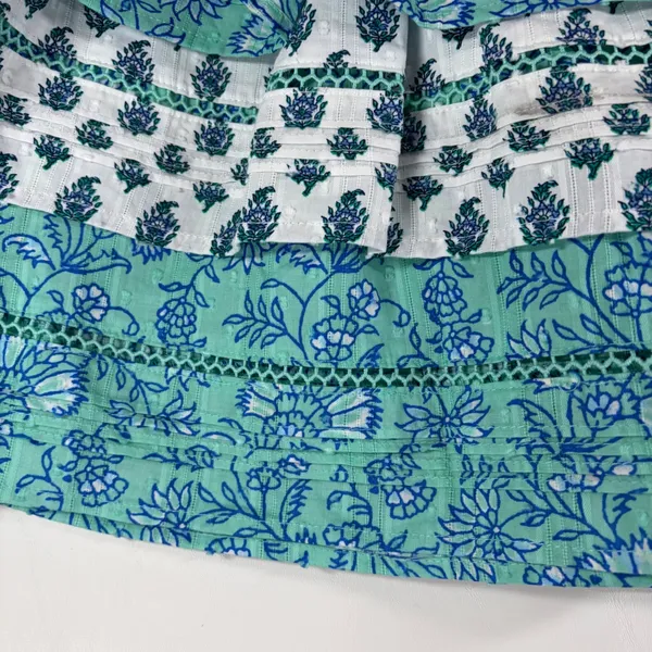 Roller Rabbit Teal Green Floral Block Print Tiered Cotton Mini Skirt Small - Image 4