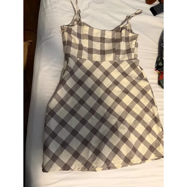 Urban Outfitters Plaid Mini Dress Brown‎ Cream Sweetheart Neckline Size S P - Image 6