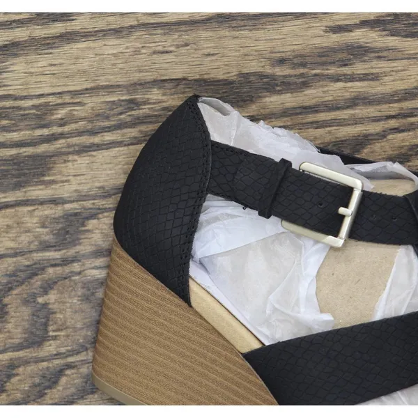 NWT Dr. Scholl's Womens Barton Wedge Platform Sandal F6474S1 Black Snake 6M - Image 13