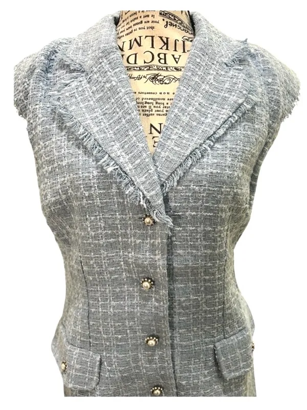 Maeve Anthropologie Blue Tweed Pearl Button Blazer Mini Dress NWOT Size 8 - Image 8