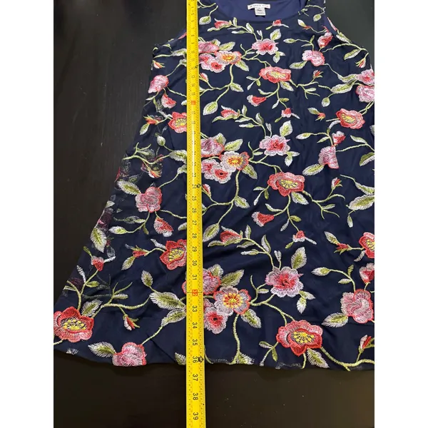 Robbie Bee Navy Blue Floral Embroidered Mesh Sleeveless Shift Dress XL - Image 2