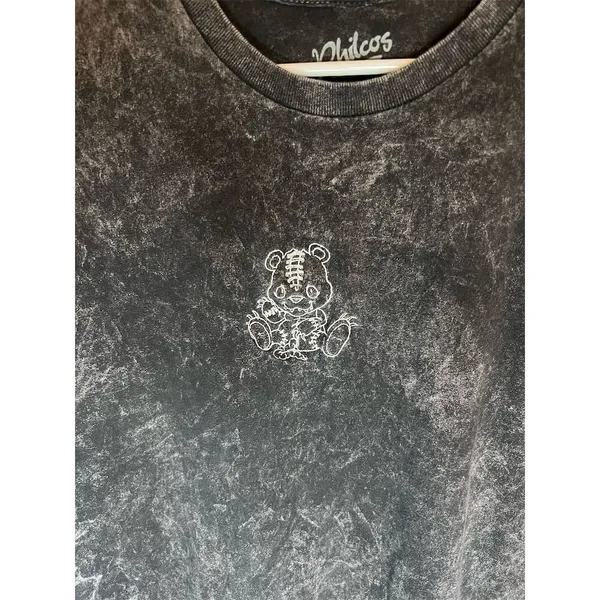 Philcos Unisex L Gray Acid Wash T-Shirt Stitched Bear Graphic Vintage - Image 2