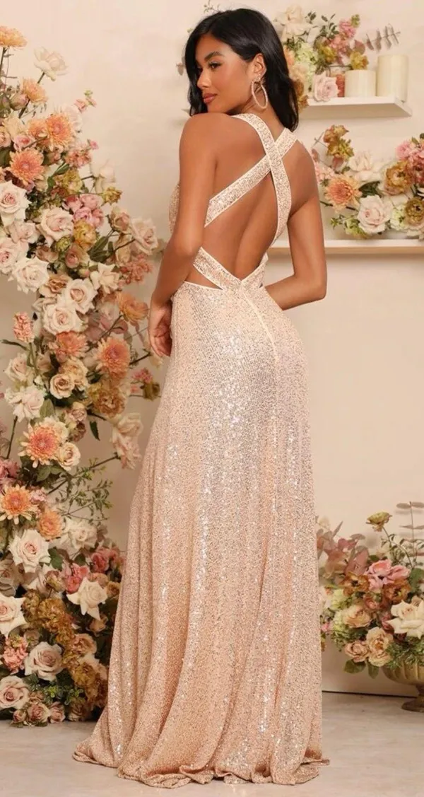 NEW Plunging Neck Criss Cross Sequin’s Dress - Image 2