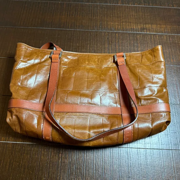 FALOR Le Borse Italy Brown Croc Embossed Leather Tote Shoulder Bag Purse Large - Image 7