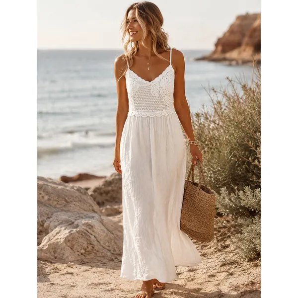 Universal Threads Small Crochet Trim Maxi Sundress Halter Gauze Beachy Resort - Image 2