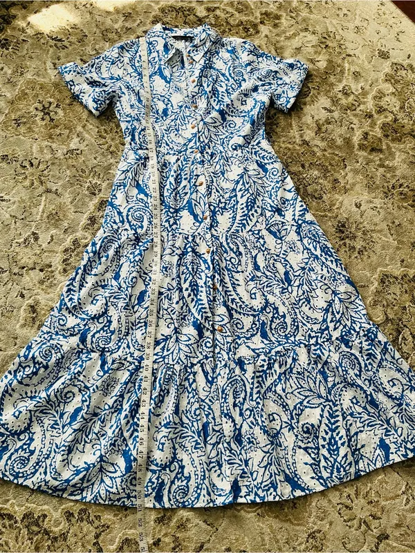 Zara Blue and White Paisley Button-Up Midi Dress 💙 - Image 6