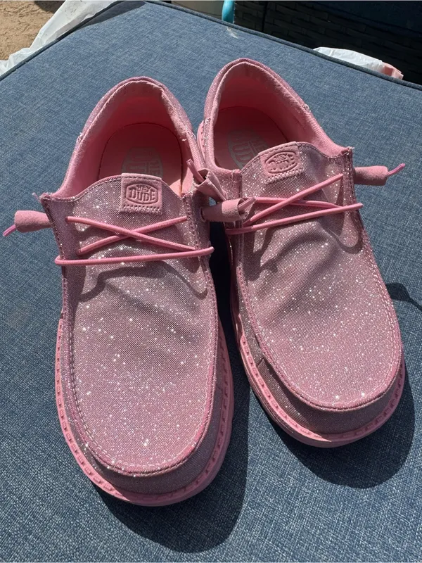 Hey Dude Pink Glitter Women's Sneakers - Image 4