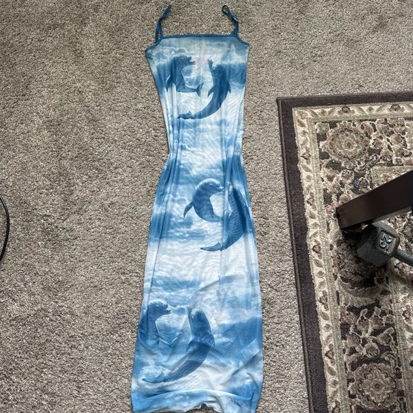 Edikted Sheet Blue Dolphin Dress - Image 3