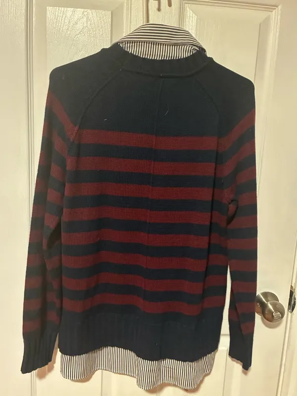 Ralph Lauren Navy & Burgundy Layered Bullion-Crest Top Striped Crewneck - Image 3