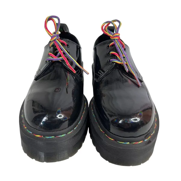 Dr. Martens 1461 Quad Rainbow Patent Platform Shoes black size 7 ladies 6 Men - Image 4