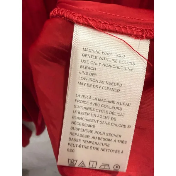 Free People Women Top S Red Rubies Open Back Tie Detail Long Sleeve Satin Blouse - Image 6